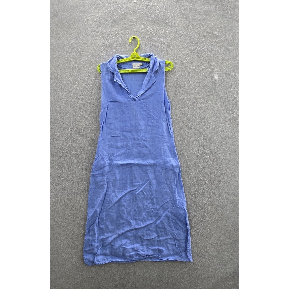 Valentina Naldi Women Dress S Blue Linen Midi Sleeveless Coastal Beachy Italy